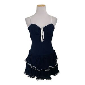 American Threads Fiorella Open Back Mini Dress Coquette Tiered Ruffle Size Small